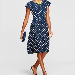Talbots Navy Blue Fit and Flare Polkadot Dress